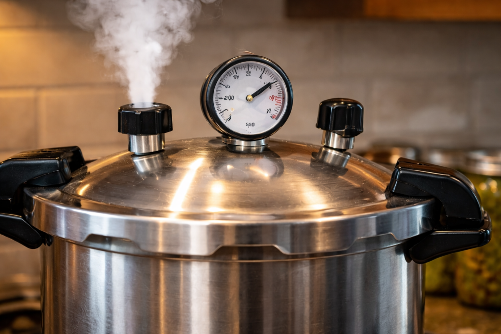 pressure canner gauge steam release