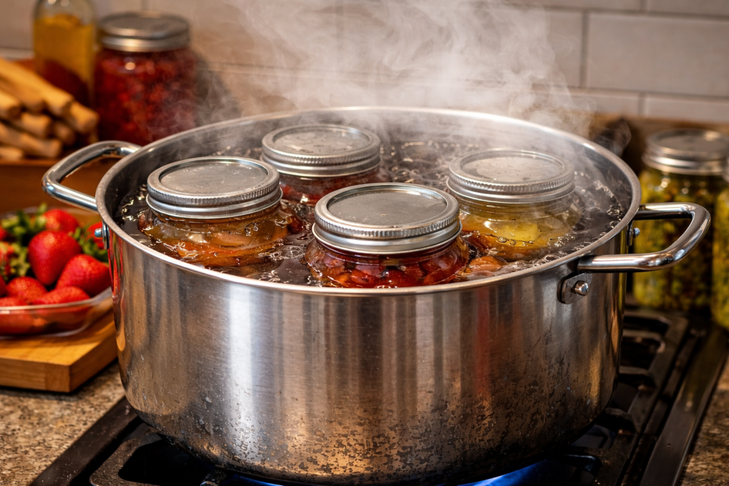 water bath canning process jars boiling
